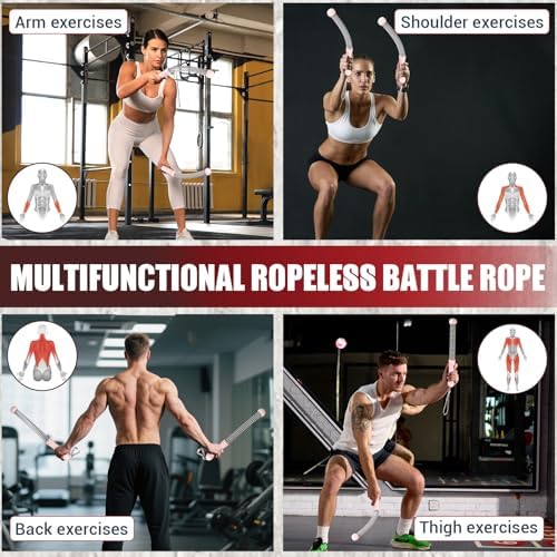 Weighted Ropeless Battle Ropes, Portable Cordless Battle Ropes with Poster | Heavy Duty Portable COCTN Battle Ropes for Strength Building, Cardio Fitness, Workout Equipment for Low-Impact Workout