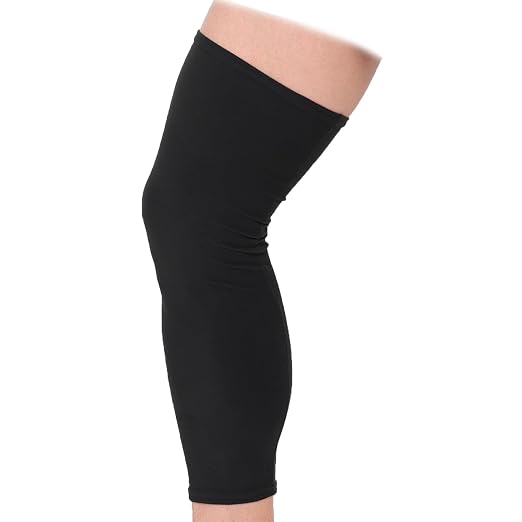Knee Brace Undersleeve, Protective Leg Sleeve Liner for Sensitive Skin Chafing Prevention, Comfort Tapered Compression Shield for Post-Surgery Recovery, Fits Men Women, Black (L)
