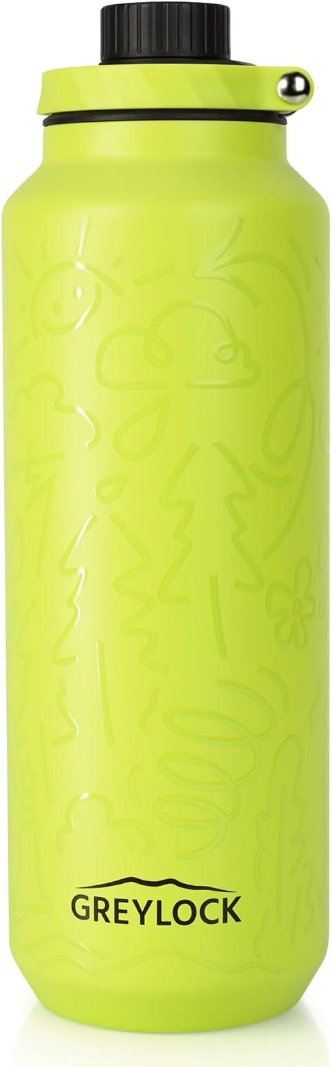 GREYLOCK 40 oz Insulated Water Bottle with Straw Lid, Leakproof Reusable Stainless Steel Vacuum Flask, 24hr Cold & Hot, Carry Handle & Silicone Spout, BPA-Free for Gym, Hiking, Travel,Blue