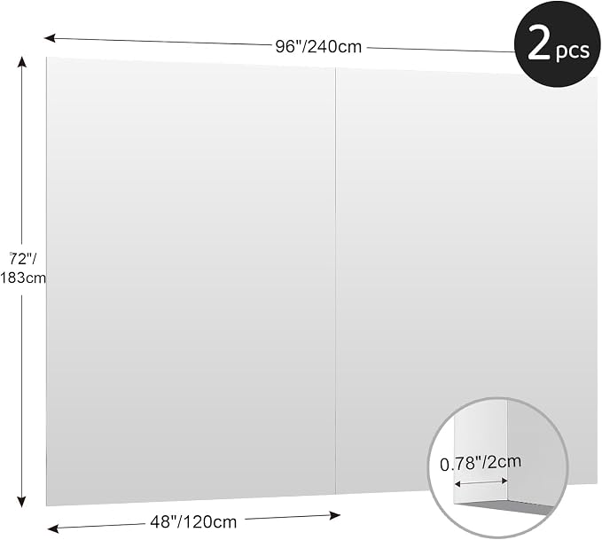 brisafe Gym Mirror, 72"x48" 2-Pack Magnetic No-Drill Wall Mirror | Shatterproof Nano Safety Mirror, Lightweight, Reduces ER bills，True Reflection, for Gym & Dance