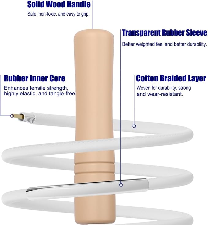Jump Rope for Kids - Wooden Handle - Adjustable Cotton Braided Fitness Skipping Rope for Toddler Fitness Workout Exercise Outdoor Activity