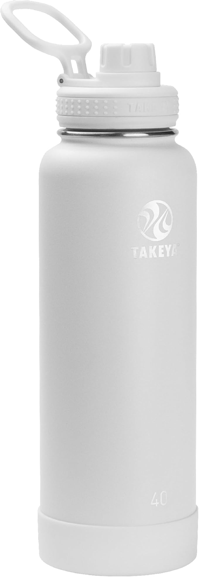 Takeya Actives Stainless Steel Water Bottle, Insulated Spout Lid, Keeps Drinks Cold 24 Hrs, Leakproof, Durable, Dishwasher Safe, Ideal for Gym, Travel, Fits Most Cup Holders, 40 oz/Arctic