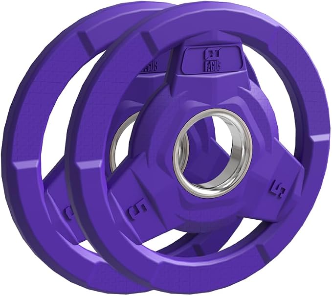 Color Coded 2-Inch Rubber Coated Olympic Grip Plate for Barbell,Solid Cast Iron Weight Plates for Strength Training, Weightlifting, Home Gym, 2.5/5/10/15/25/35/45 LB, Single and Pair