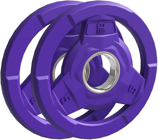 Color Coded 2-Inch Rubber Coated Olympic Grip Plate for Barbell,Solid Cast Iron Weight Plates for Strength Training, Weightlifting, Home Gym, 2.5/5/10/15/25/35/45 LB, Single and Pair