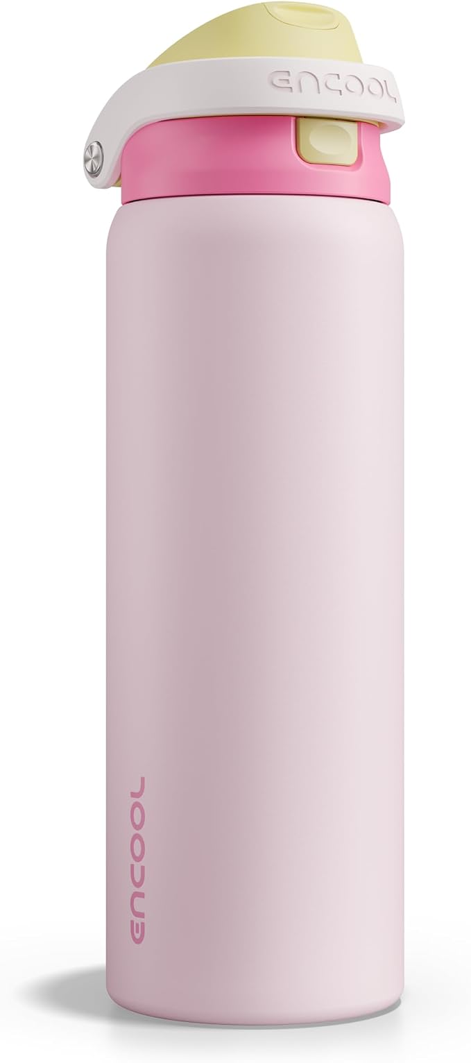 ENCOOL Leakproof Insulated Water Bottle with Straw Dual-Sip Water Bottle Bag-Safe Design for Work, Commute & Gym – Keeps Drinks Cold All Day, 32 oz, Butter Rose