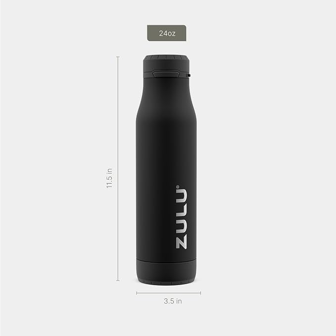 ZULU Ace 24oz Insulated Stainless Steel Water Bottle, Chug Spout, Black | Leakproof water bottle keeps drinks cold for hours. BPA-free, locking lid, sip or chug, perfect for gym, travel, and school.