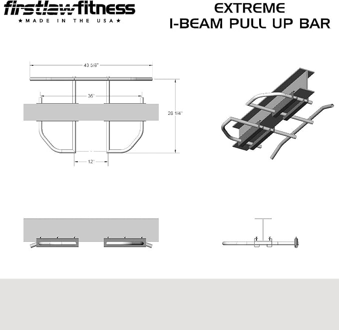 Firstlaw Fitness 600 LBS Limit - Extreme I-Beam Pull Up Bar - Bent Bar - Rubber Grips