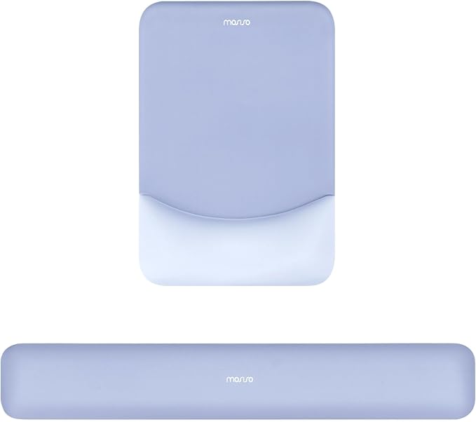 MOSISO Wrist Rest Support Mouse Pad & Keyboard Set, Slate Blue | Rectangular Ergonomic Mousepad, Non-Slip Base, Home/Office Pain Relief & Easy Typing, Neoprene Cloth & Raised Silicone Lining