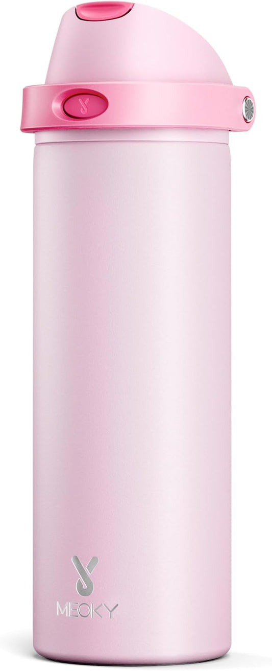 24 oz Insulated Water Bottle for Sports: Meoky Stainless Steel Water Bottle with 2-in-1 Straw and Spout Lid - Leak Proof, Cold for 24 Hours, Fits in Car Cup Holder, BPA-Free for Women Travel, Blush