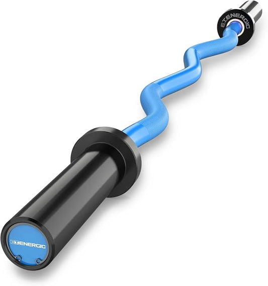 47” Solid Steel Olympic Curl Bars, 500LB | EZ and Super EZ curl bars with knurled grips, rotating sleeves, solid steel build, and 2-inch Olympic plate compatibility
