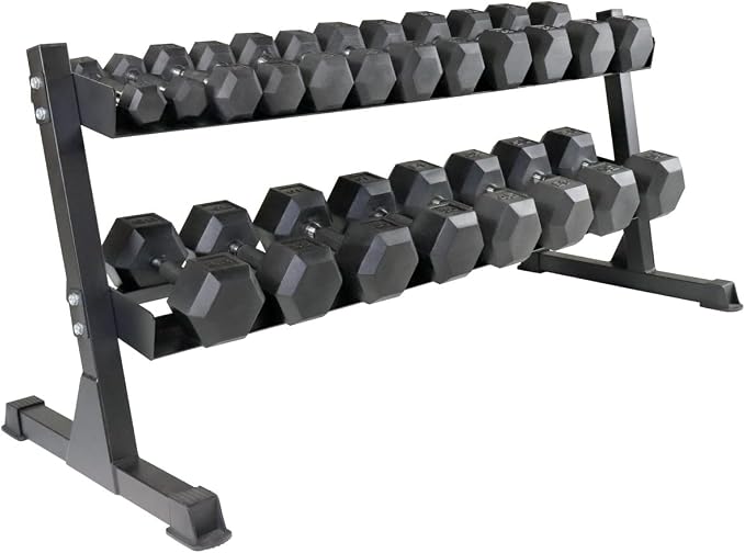 WF Athletic Supply Rubber Encased Hex Dumbbells with Rubber Grip Contoured Handle for Muscle Toning, Strength Building & Full Body Workout