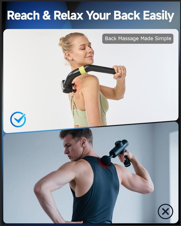 3-in-1 Detachable Massage Gun Deep Tissue with Extension Handle | Back and Neck Massager For Pain Relief,Handheld Massager For Shoulder Arm Leg,Reach You Hard Areas,FSA-HSA Eligible,Best Gift