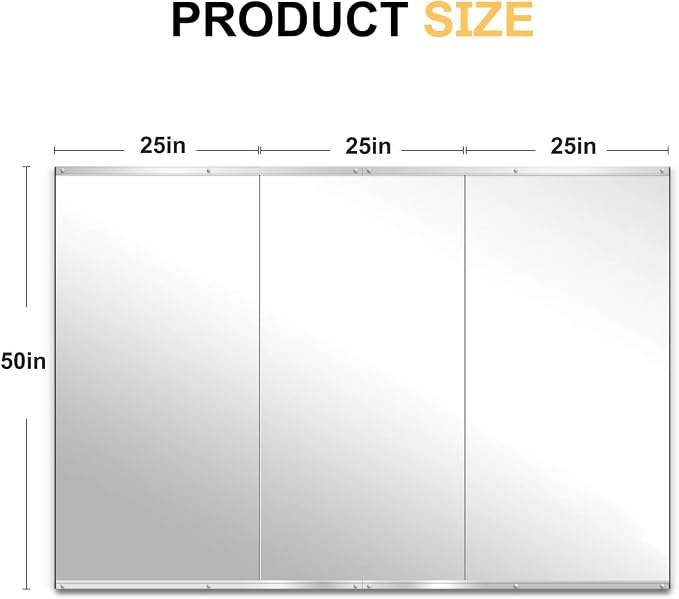 Home Gym Mirror for Wall, 50"x25"x3PCS, Workout Mirrors for Home Gym | Large Frameless Tempered Glass, Full Length Boyd Mirror for Garage, Yoga Room, Dance Studio, Bedroom, Wall Mounted