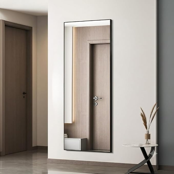 Simple Deluxe Full Length Mirror, 64"×21" Large Floor Mirrors, for Wall Door Bedroom Bathroom Living Room (Black)