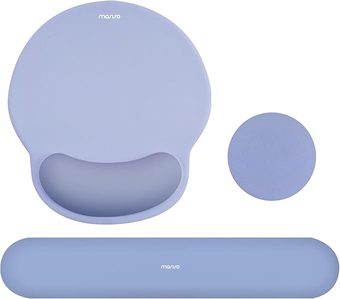 MOSISO Wrist Rest Support for Mouse Pad&Keyboard Set, Stone Blue | Circle Curved Ergonomic Mousepad Non-Slip Base Home/Office Pain Relief&Easy Typing Pad with Soft Cloth&Silicone Lining