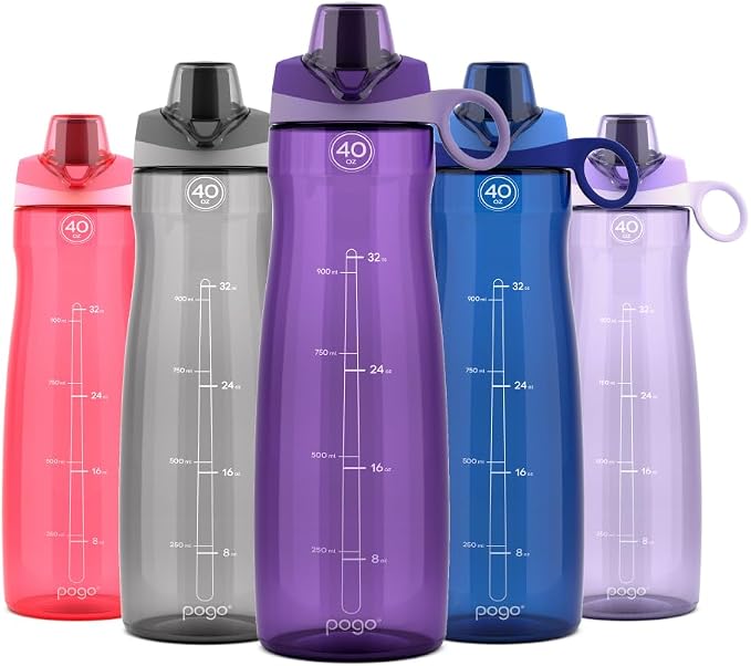 Pogo BPA-Free Tritan Plastic Water Bottle with Chug Lid, 40 Oz, Purple | Leakproof water bottle with chug lid and carry handle. BPA-free, great for travel, school, outdoors, and gym.