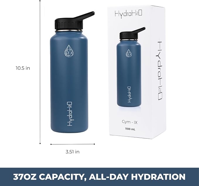 37 oz Insulated Water Bottles with Twist Cap, Keep Cold 24H, Leak-Proof, BPA-Free, Double Wall Stainless Steel Water Flask for Sports, Gym, Travel, and School (Dark Blue)