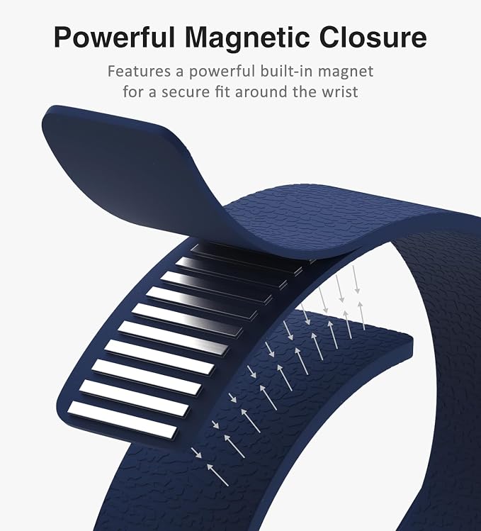 Magnetic Silicone Band Compatible with Apple Watch Band 42mm 41mm 40mm 38mm Series 11 10 9 8 7 6 5 4 3 & SE 3/2/1 Strong Magnetic Clasp, Waterproof & Adjustable (Deep Blue)