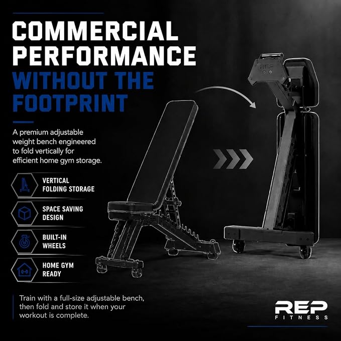 Rep Nighthawk Adjustable Weight Bench | Home Gym Incline Decline Flat Workout Bench | Heavy Duty Fitness and Strength Training Equipment | Foldable Space Saving Design
