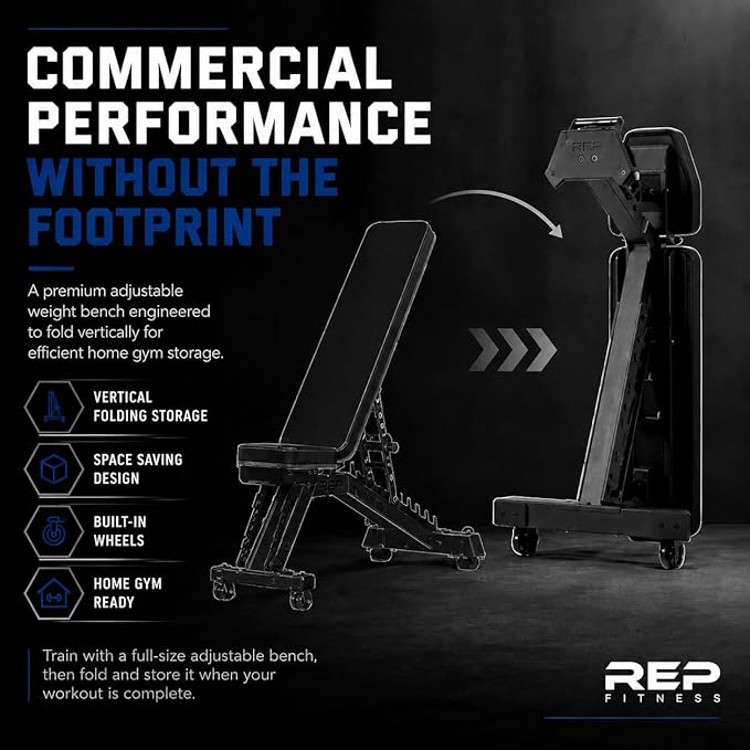Rep Nighthawk Adjustable Weight Bench | Home Gym Incline Decline Flat Workout Bench | Heavy Duty Fitness and Strength Training Equipment | Foldable Space Saving Design
