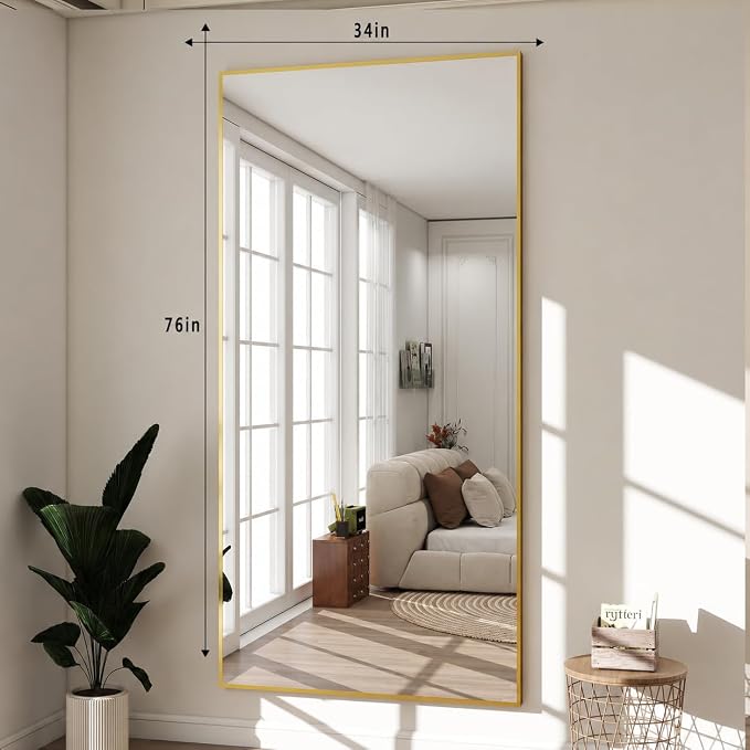 BEAUTYPEAK 76"x34" Rectangle Full Body Floor Mirrors, Full Length Mirror | Hanging or Leaning, Aluminum Alloy Frame Wall Mirror for Bedroom, Dressing Room, Gold