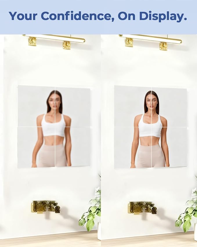 4 Pcs 16" x 16" Acrylic Flexible Mirror Sheets, Peel and Stick Mirror Tiles on Mirrors for Wall, Full Length Body Mirror for Home Gym, Bedroom, Door and Bathroom Decor