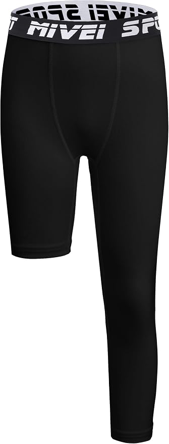 MIVEI One Leg Compression Tights Youth Boys Basketball Leg Sleeve | Kids Compression Pants Girls' Single Leg Tights 3/4 Leggings for Baseball Softball Soccer Running Football, Sports Base Layer