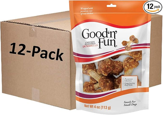 Good'n'Fun Chicken Dumbbells 4 oz, CASE Pack of 12 Individual Bags