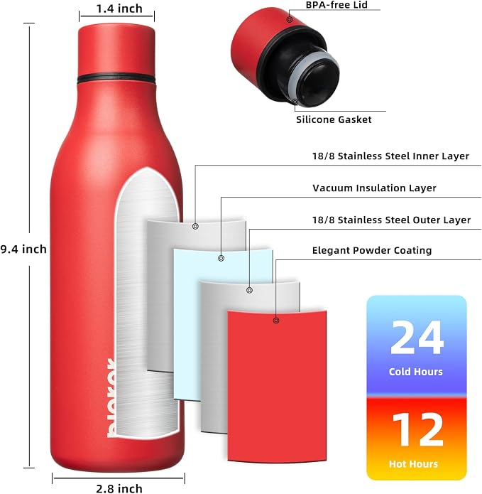 BJPKPK 18oz Insulated Water Bottle, Stainless Steel Bottle with Carry Strap