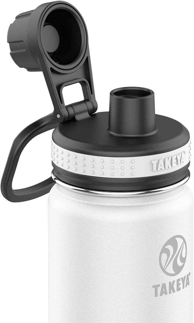 Takeya Originals 24 oz Vacuum Insulated Stainless Steel Water Bottle - Leakproof & BPA-Free Spout Lid - Keeps Drinks Cold 24 Hrs/Hot 12 Hrs - Double-Wall Design - Ideal for Active Lifestyles, White