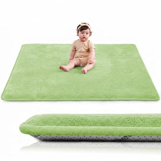 Huloo Sleep Baby Play Mat for Floor,1.3" Thick Elasti-Foam 50"×50" Playpen Mat for Tummy Time,Water Repellent Soft Coral Velvet for Toddler,Infant,Kids,Non-Slip Backing Safe for Crawling(Light Green)