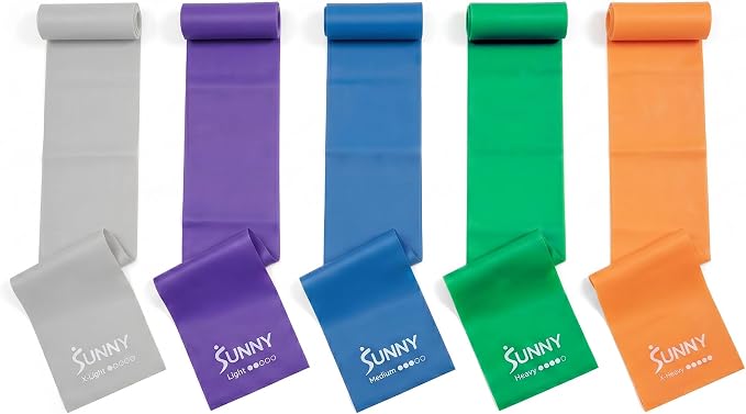 Sunny Health & Fitness 5-Level Resistance Band Set for Strength Training | 59" Length, Full-Body Workout, 3-30LB Progressive Exercise, Yoga, Pilates, Recovery, Lightweight, Carry Bag for Travel