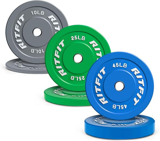 RitFit Color Coded Bumper Plate, Olympic Bumper Plate for Barbell, 2-Inch Bumper Weight Plates With Steel Insert, rubber weight plates for Strength Training in Home Gym
