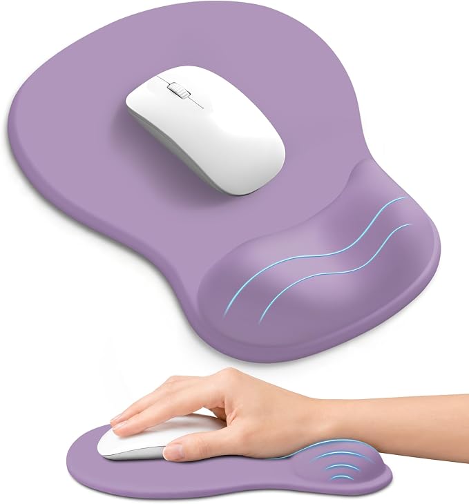 Ergonomic Mouse Pad with Wrist Rest, Gel Wrist Support, Purple | 10.2 x 7.6 in Mouse Pad with Smooth Fabric Surface and Non-Slip Rubber Base for Office, Home, Study, and Gaming