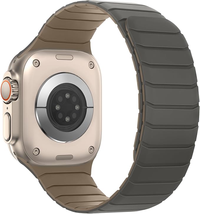 Tasikar Magnetic Bands Compatible with Apple Watch 42mm(Series 11/Series 10) 41mm 40mm 38mm Soft Silicone Replacement Loop Wristband for iWatch SE Series 11 10 9 8 7 6 5 4 3, Grey-Coffee