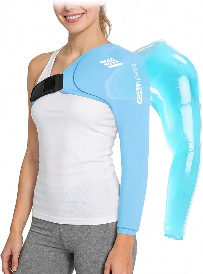 ComfiTECH Shoulder Arm Ice Pack Wrap for Pitcher & Recovery, Blue, M | Flexible Gel Ice Pack for Shoulder & Elbow & Arm Cooling, Adjustable Arm Cold Sleeve for Throwing Recovery & Muscle Comfort