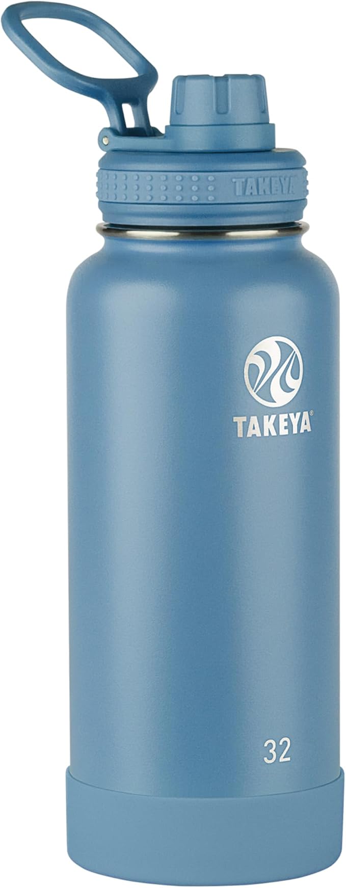 Takeya Actives Stainless Steel Water Bottle, Insulated Spout Lid, Keeps Drinks Cold 24 Hrs, Leakproof, Durable, Dishwasher Safe, Ideal for Gym, Travel, Fits Most Cup Holders, 32 oz/Bluestone