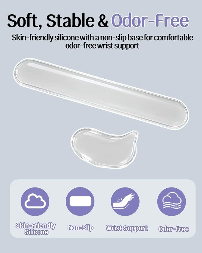 Clear Gel Keyboard Wrist Rest with Mouse Pad Wrist Support, Ergonomic Wrist Rest for Computer Keyboard and Mouse, Non-Slip Cooling Keyboard Pad for Office, Gaming & Laptop (Clear)