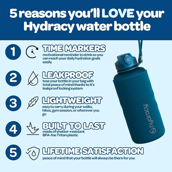 Hydracy Motivational Water Bottle with Time Marker & Fruit Infuser 64 oz | BPA-Free Tritan, Leakproof Flip-Top Lid,No-Sweat Sleeve,Carry Strap,Daily Intake Tracking for Gym,Sports,Outdoors