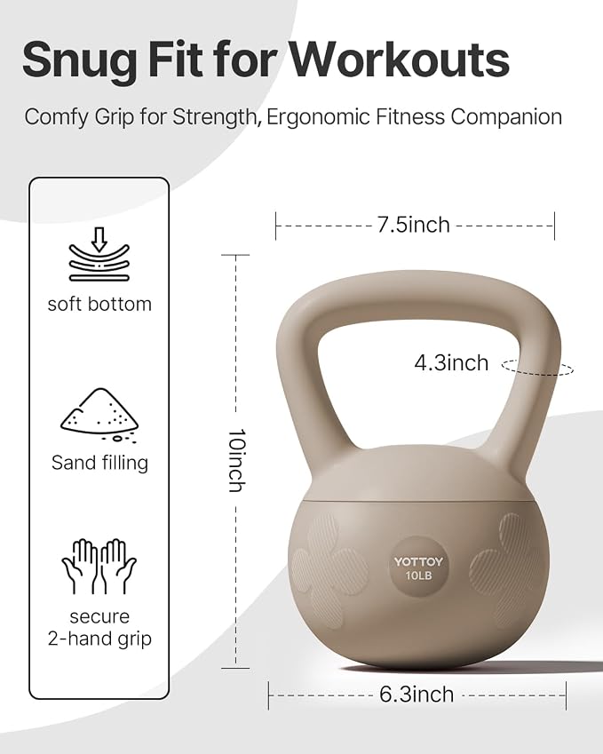 YOTTOY Soft Kettlebell for Home Workouts, Anti-Slip Wide Handle Strength Training Kettlebells, Cushioned Base for Safety - Ideal for Men, Women & Beginners