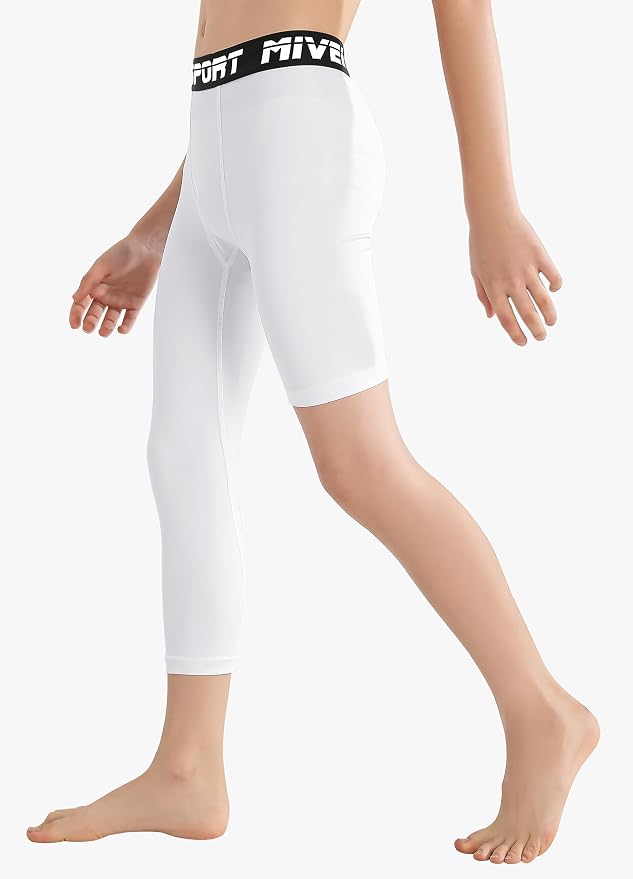 MIVEI One Leg Compression Tights Youth Boys Basketball Leg Sleeve | Kids Compression Pants Girls' Single Leg Tights 3/4 Leggings for Baseball Softball Soccer Running Football, Sports Base Layer