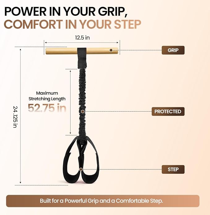 Foot Pedal Resistance Band with Wooden Handles | Sit-Up Exercise Pull Rope for Abs, Arms & Legs, Portable Home Workout Equipment with Soft Foot Loops