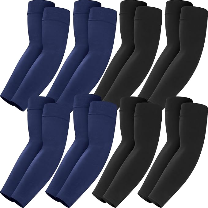 Mochabao 8 Pairs Soft Arm Sleeves, UV Sun Protection Cooling Compression Arm Covers for Outdoor Work, Sports, Men & Women