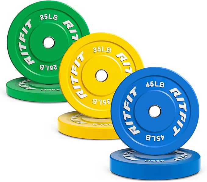 RitFit Color Coded Bumper Plate, Olympic Bumper Plate for Barbell, 2-Inch Bumper Weight Plates With Steel Insert, rubber weight plates for Strength Training in Home Gym