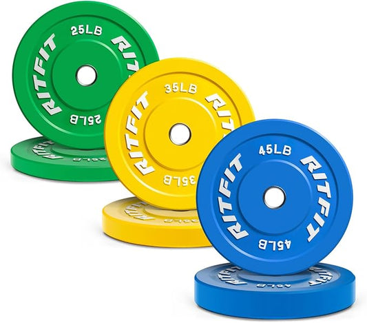 RitFit Color Coded Bumper Plate, Olympic Bumper Plate for Barbell, 2-Inch Bumper Weight Plates With Steel Insert, rubber weight plates for Strength Training in Home Gym