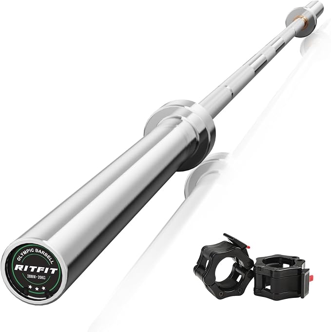 RitFit Elite 7ft Olympic Barbell, Robust 45lb Barbell for Weightlifting and Powerlifting, Superior Olympic Bar with Exceptional 500lbs Load Capacity, Weight Bar for 2” Standard Plates