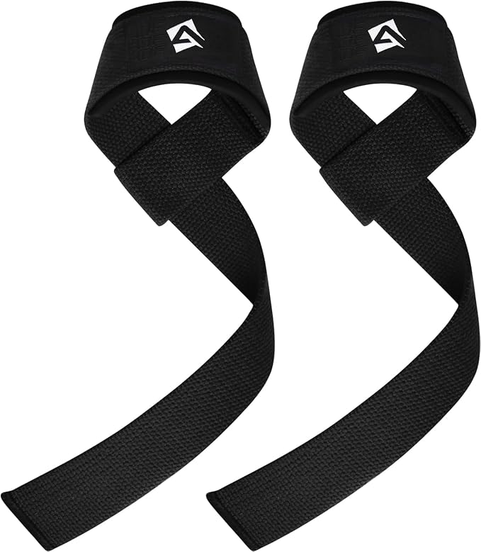AQF Weight Lifting Straps, Padded Cotton Gym Wrist Straps for Deadlifts | 23" Extra-Long, Heavy-Duty Webbing, 5mm Neoprene Cushioning, Open-Loop Design, Sold as Pair, Ideal for Rows & Pull Workout