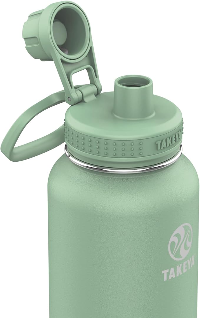 Takeya Actives Water Bottle with Spout Lid - Bottle with Double Stainless Steel Insulation - Dishwasher Safe & BPA-Free - Bottle with Spout Lid & Removable Bumper - 40 oz, Cucumber