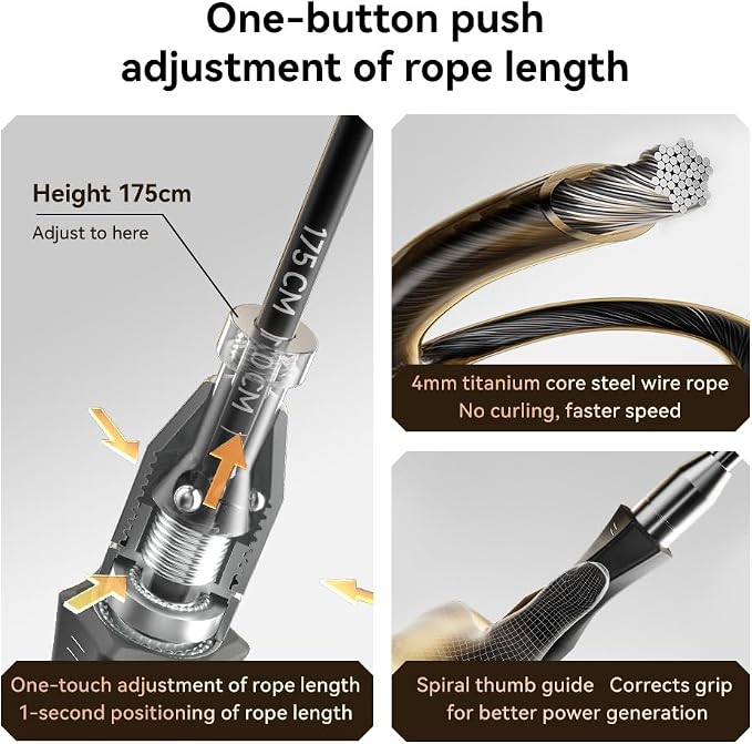 Weighted Jump Rope,Dual Bearing Smooth Rotation Speed Jump Rope, One-Button Push Adjustable Length for Men Women, Workout with Metal Handles for Fitness, Home Exercise & Slim Body