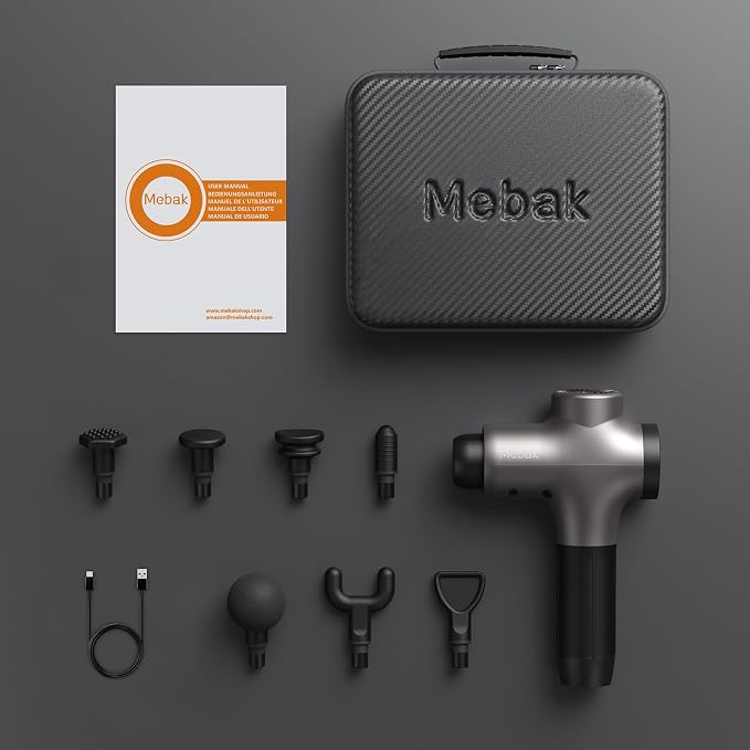 Mebak 3 Massage Gun, Massage Gun Deep Tissue for Athletes, Professional Muscle Percussion Massager, Massager for Shoulder Leg Back Body Pain Relief, Quiet Portable Sport Tool, Gifts for Him